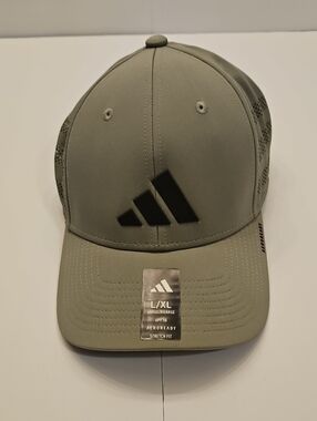 adidas Aeroready Olive Green Gray Stretch Ball Cap Hat Black Logo Mens L/XL NEW